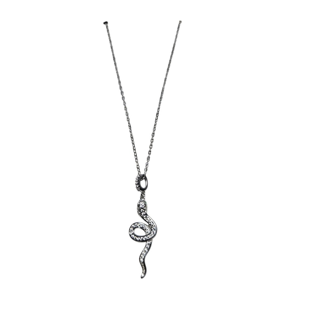 Sliver Rhinestone Snake‎ Pendant Necklace Sparkly Serpent Chain Fashion Jewelry